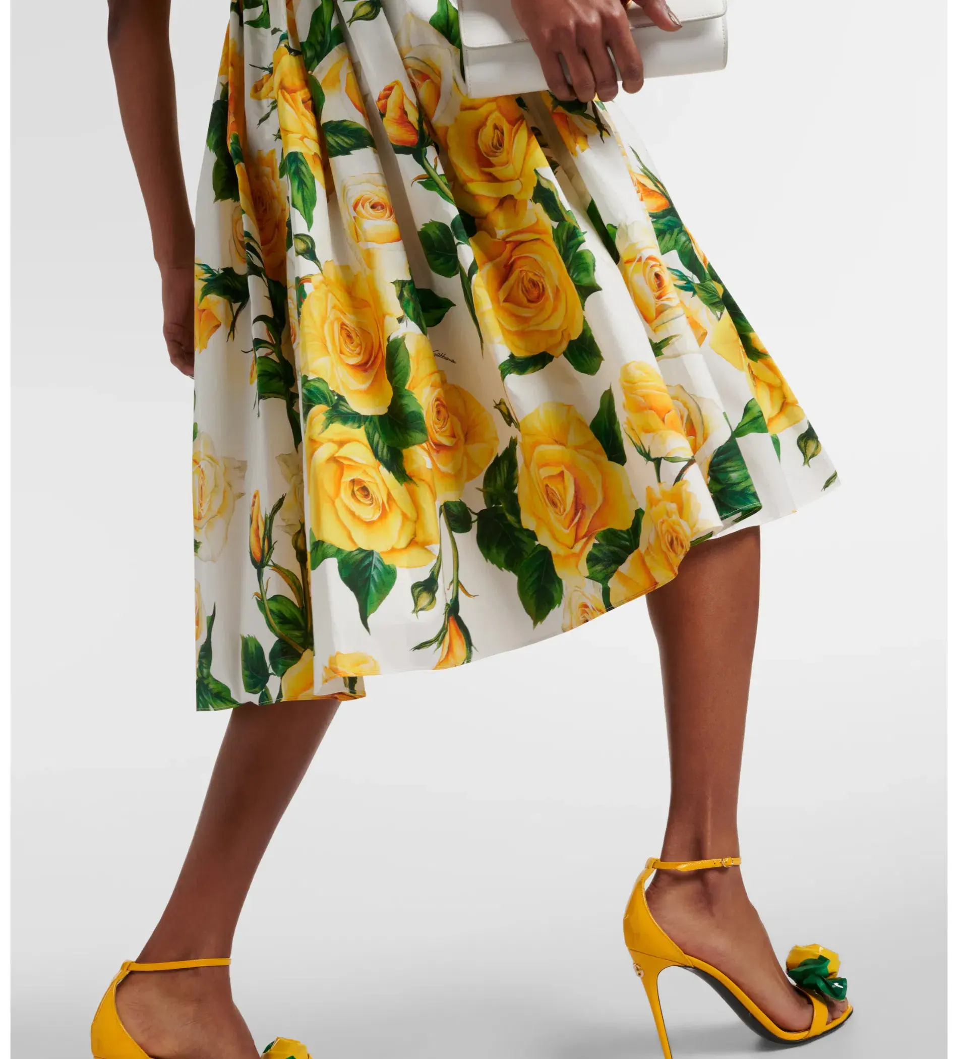 Dolce&Gabbana Rose Print Cotton Poplin Midi Dress AU 10 - Image 3