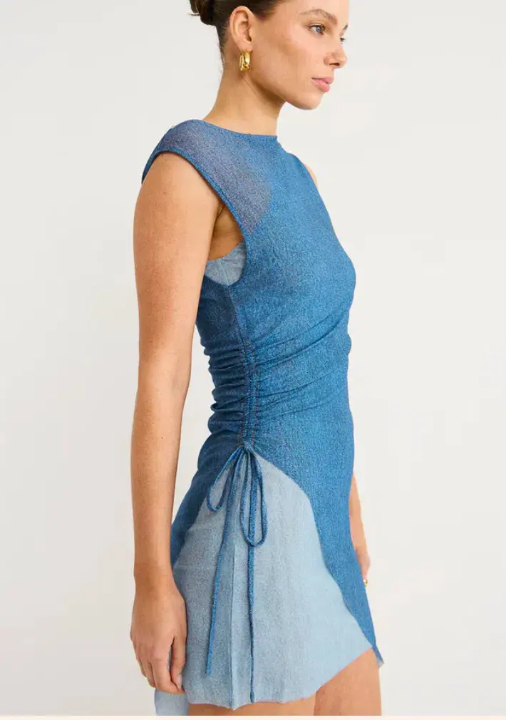 Bec and Bridge Hayden Asym Mini Dress in Spliced Denim Size 8 - Image 3