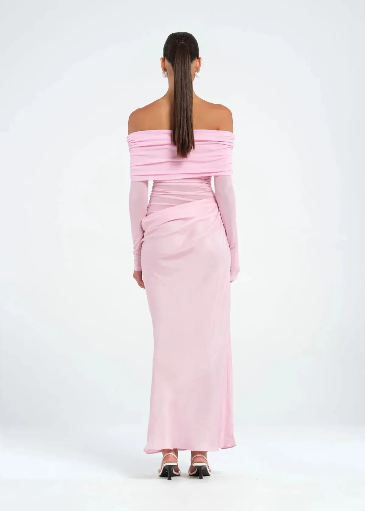 Benni Yasmin Off Shoulder Maxi Dress Baby Pink Size 8 - Image 2