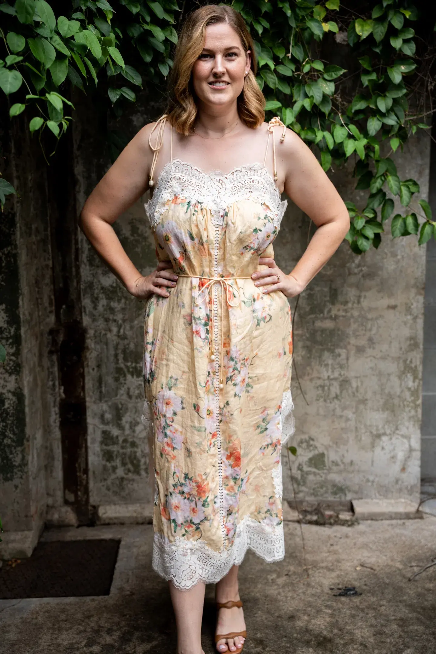 Zimmermann Everley Lace Slip Midi Dress Yellow Size 4 / AU 16 - Image 1