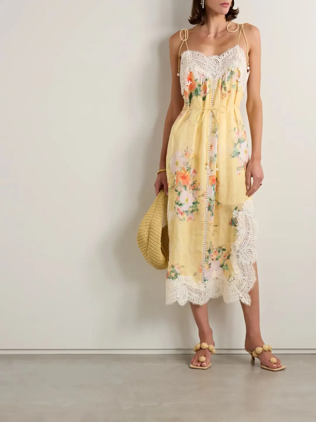 Zimmermann Everley Lace Slip Midi Dress Yellow Size 4 / AU 16 for rent on The Volte - main image