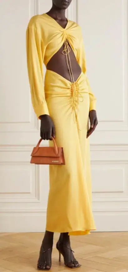 Christopher Esber Ruched Cutout Stretch Jersey Maxi Dress in Yellow Size AU 10 - Image 3