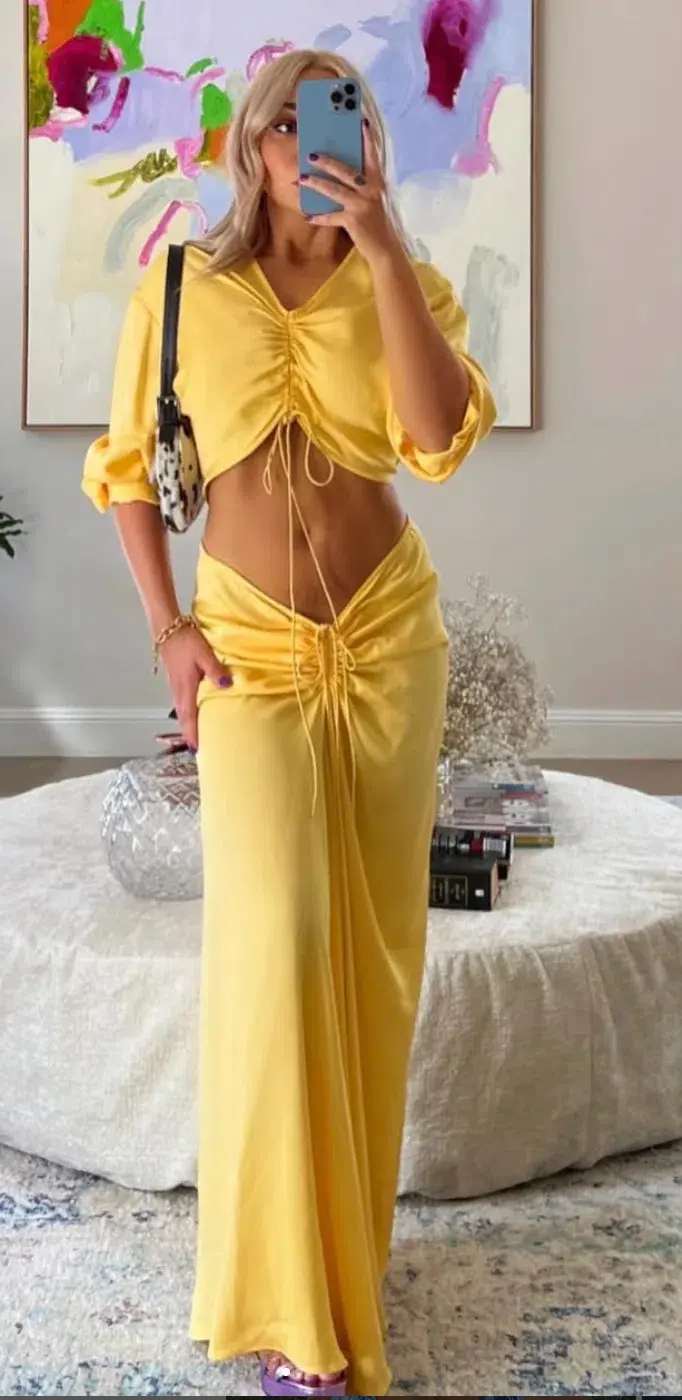 Christopher Esber Ruched Cutout Stretch Jersey Maxi Dress in Yellow Size AU 10 - Image 1