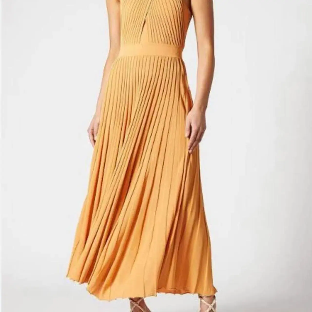 Scanlan Theodore Orange Crepe Knit Pleated Dress Size 10 - Image 2