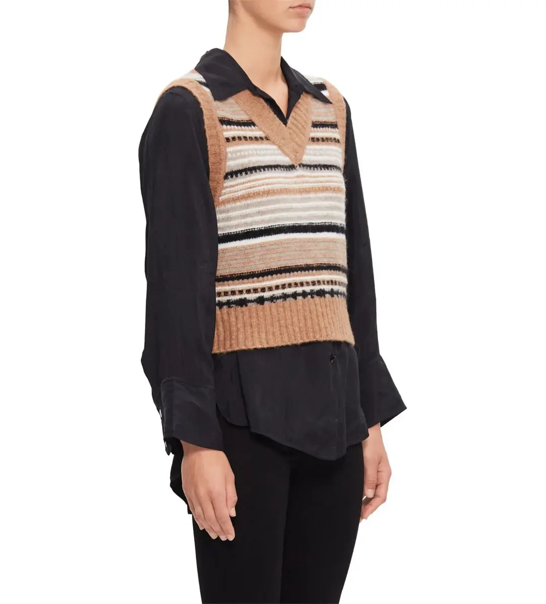 Ganni V-Neck Soft Wool Stripe Sleeveless Vest Size L/ AU 12  for rent on The Volte - main image