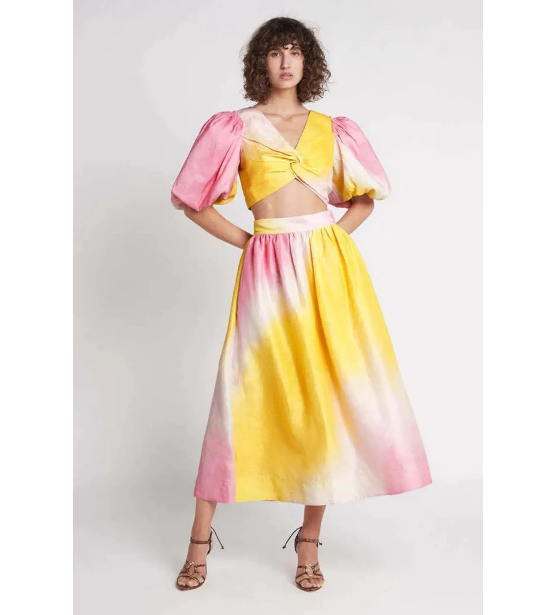Aje Cloud Burst Puff Sleeve Cropped Top & Midi Skirt AU 8 - Image 6