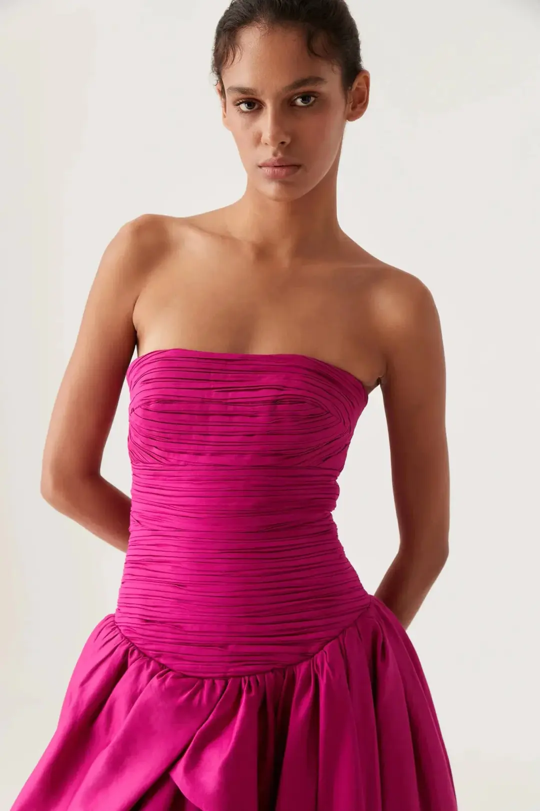 AJE Violette Bubble Hem Maxi Dress Deep Magenta Size AU 8 for rent on The Volte - main image