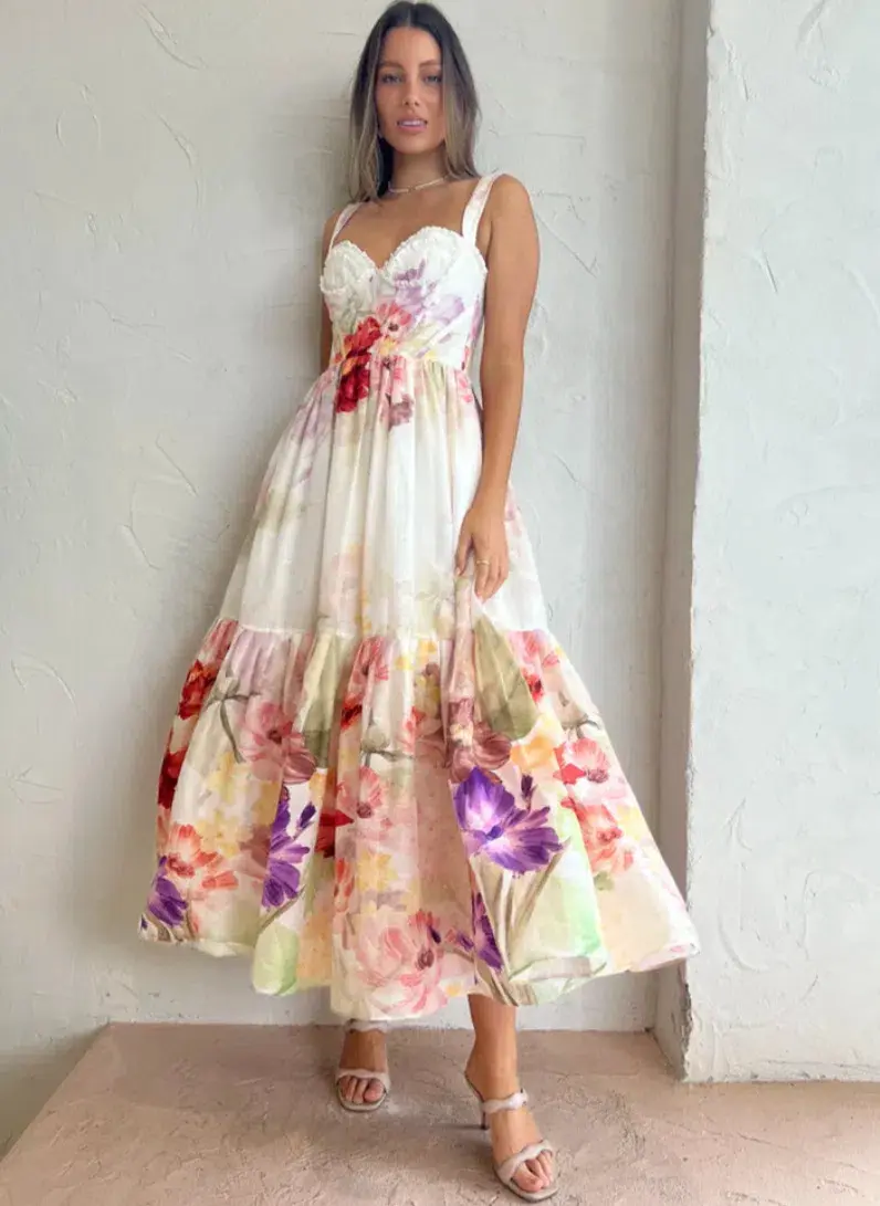 Leo Lin Rose Bustier Midi Dress Size 6 - Image 1