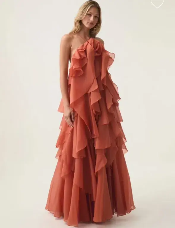 Aje Pandorea Layered Maxi Dress Coral Clay Size AU 8 - Image 1