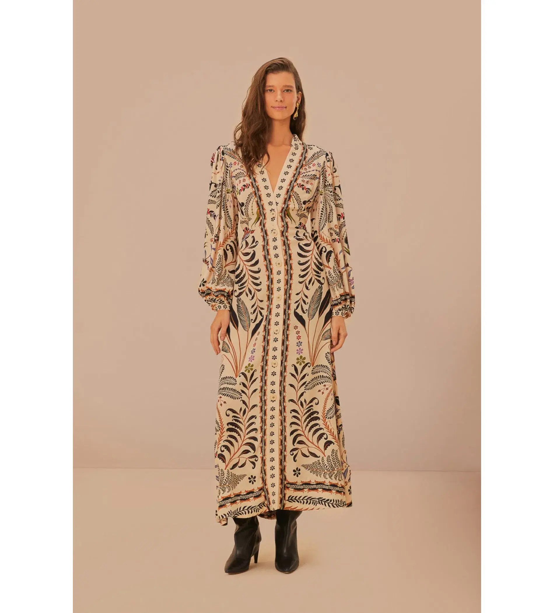 Farm Rio Sand Classic Nature Maxi Dress in Beige Size L/ AU 16  - Image 1