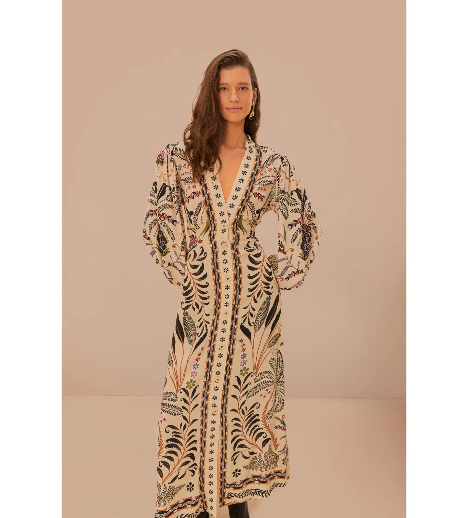 Farm Rio Sand Classic Nature Maxi Dress in Beige Size L/ AU 16  - Image 2