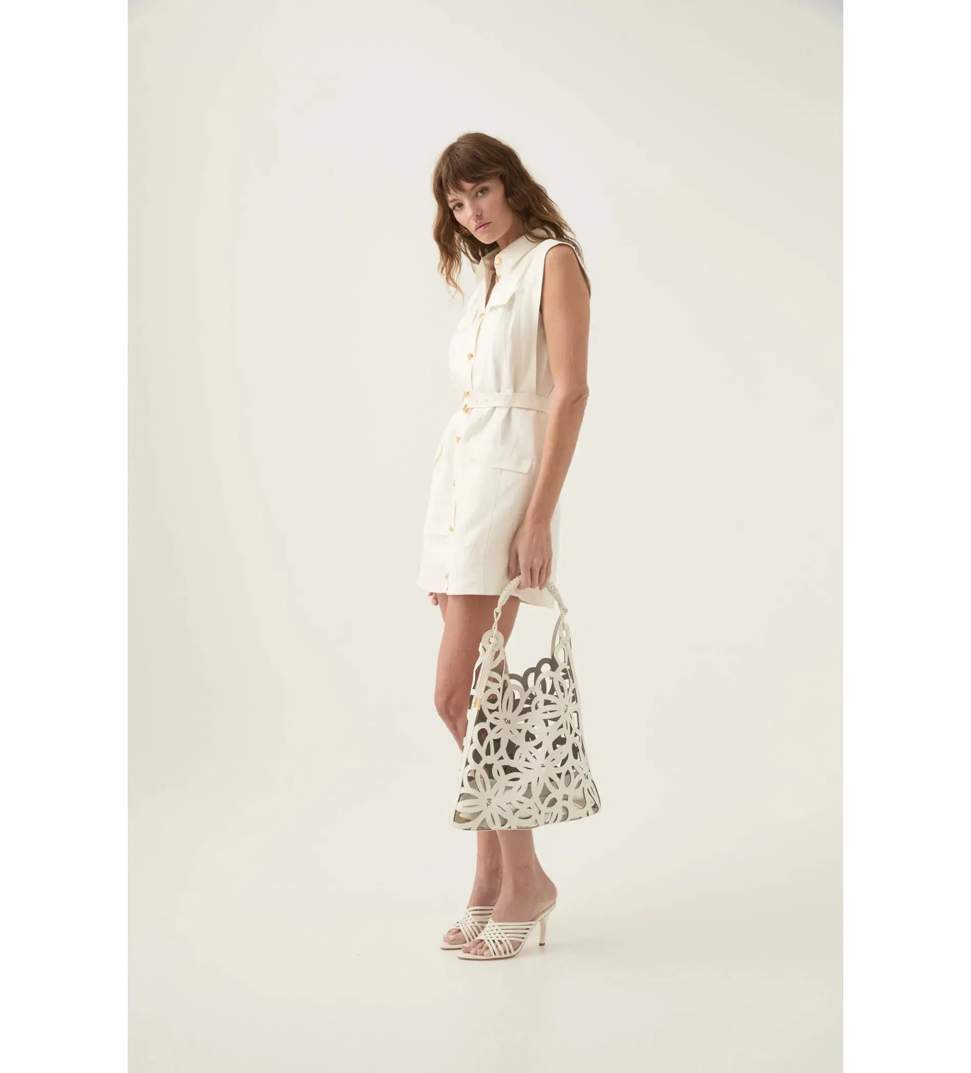 Aje Dulcet Logo Mini Dress in Ivory Size AU 8 - Image 3