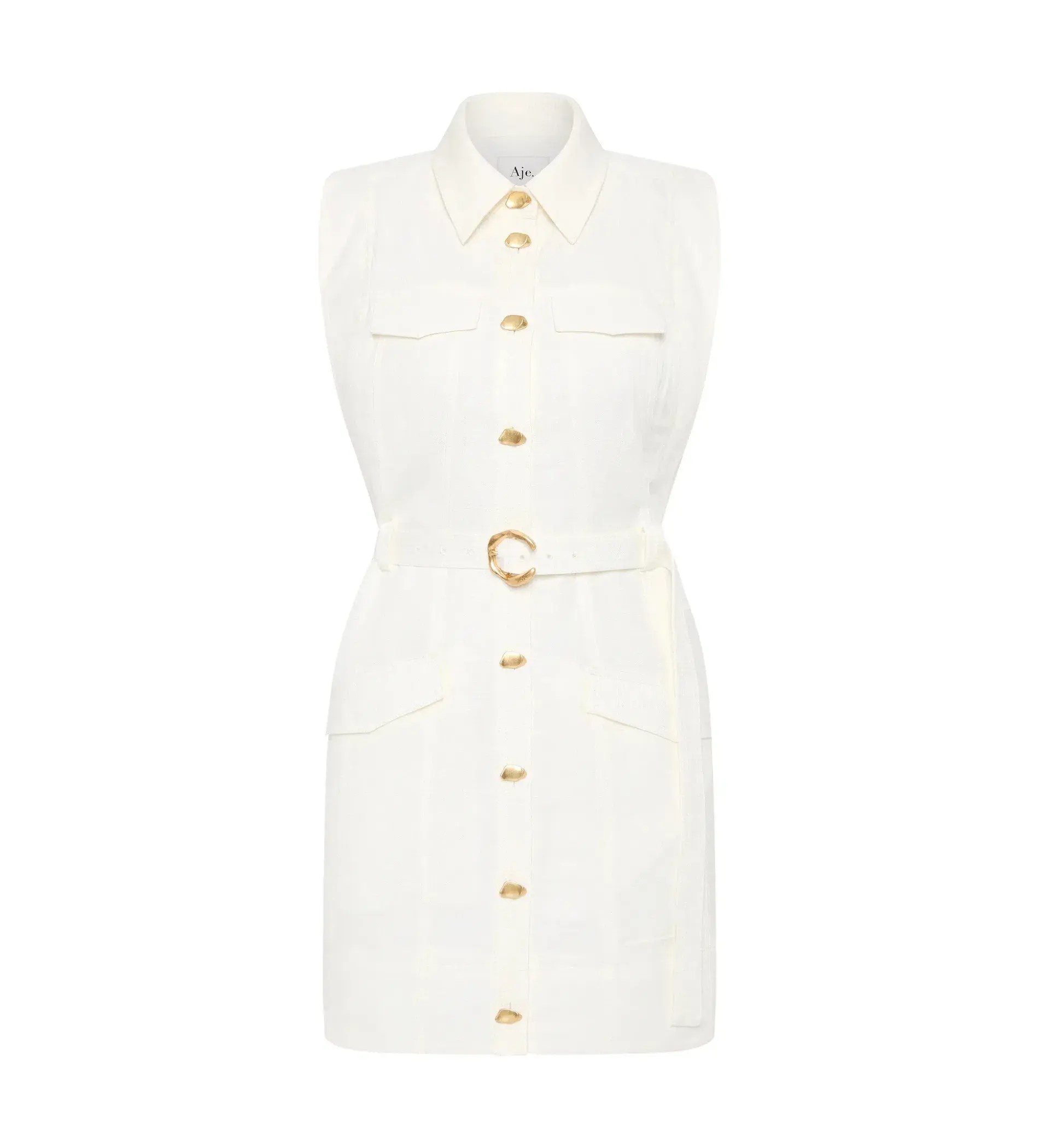 Aje Dulcet Logo Mini Dress in Ivory Size AU 8 - Image 5