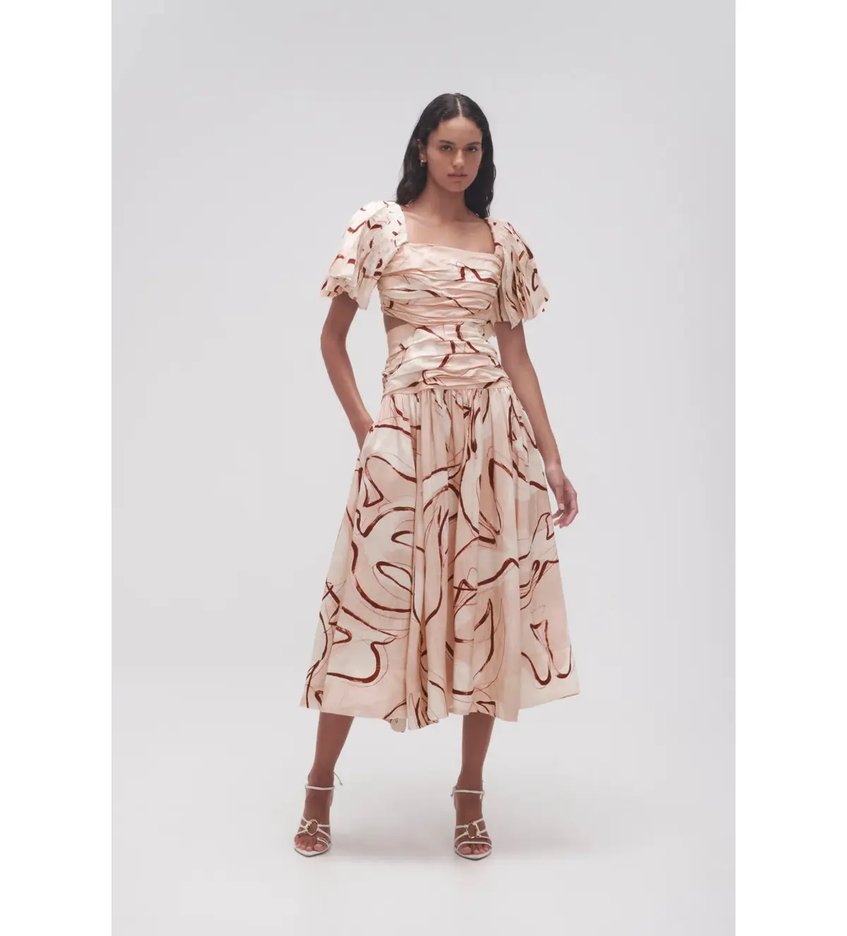 Aje Marianne Ruched Midi Dress Whimsical Dove Size 12 - Image 1