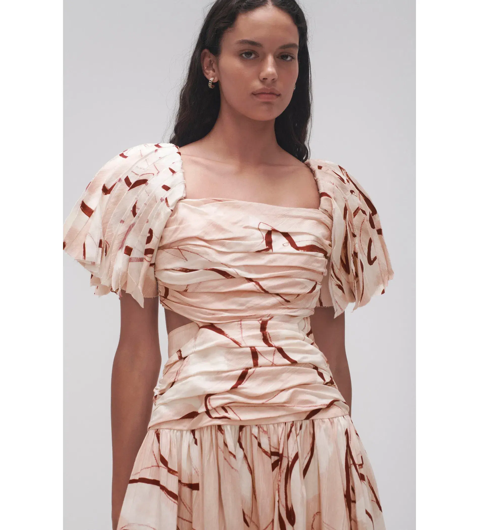 Aje Marianne Ruched Midi Dress Whimsical Dove Size 12 - Image 3