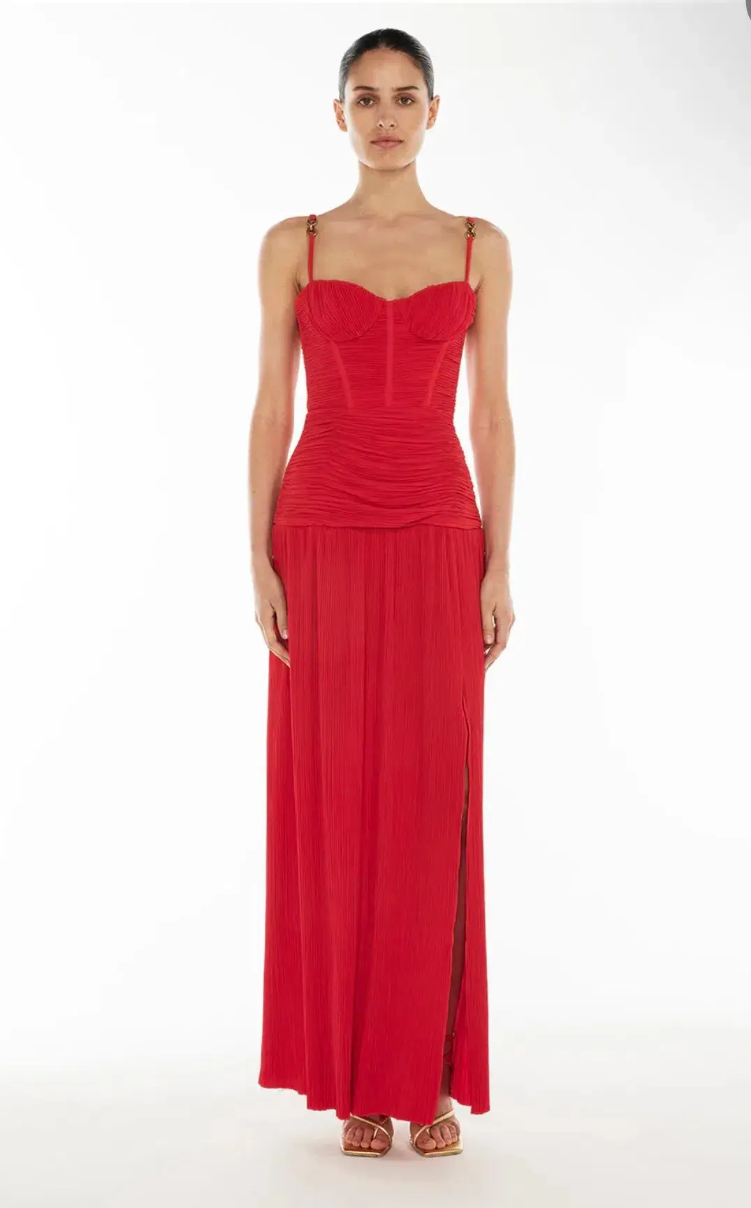Manning Cartell  Double time pleat dress in red Size 12 - Image 2