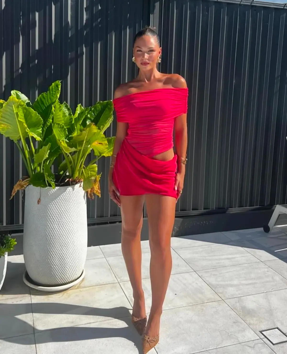 Benni Nico Off Shoulder Dress Watermelon Size 6 - Image 4