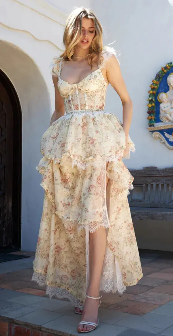 V. Chapman Jolie Corset Ruffle Lace Maxi Gown Size 8 - Image 1