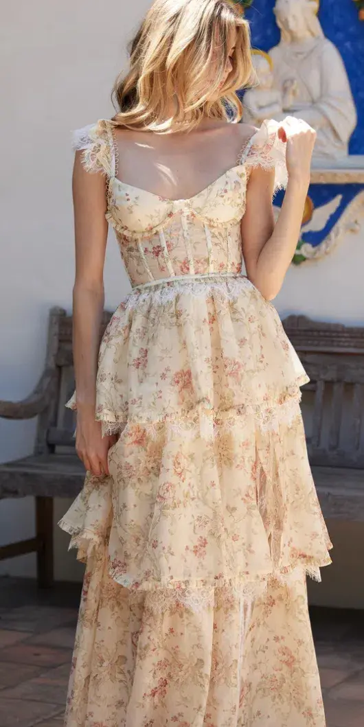 V. Chapman Jolie Corset Ruffle Lace Maxi Gown Size 8 - Image 3