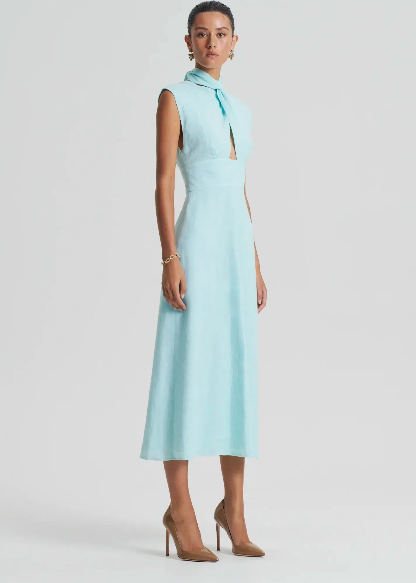 Scanlan Theodore Italian Linen Turban Twist Dress in Turquoise Size 8 - Image 2