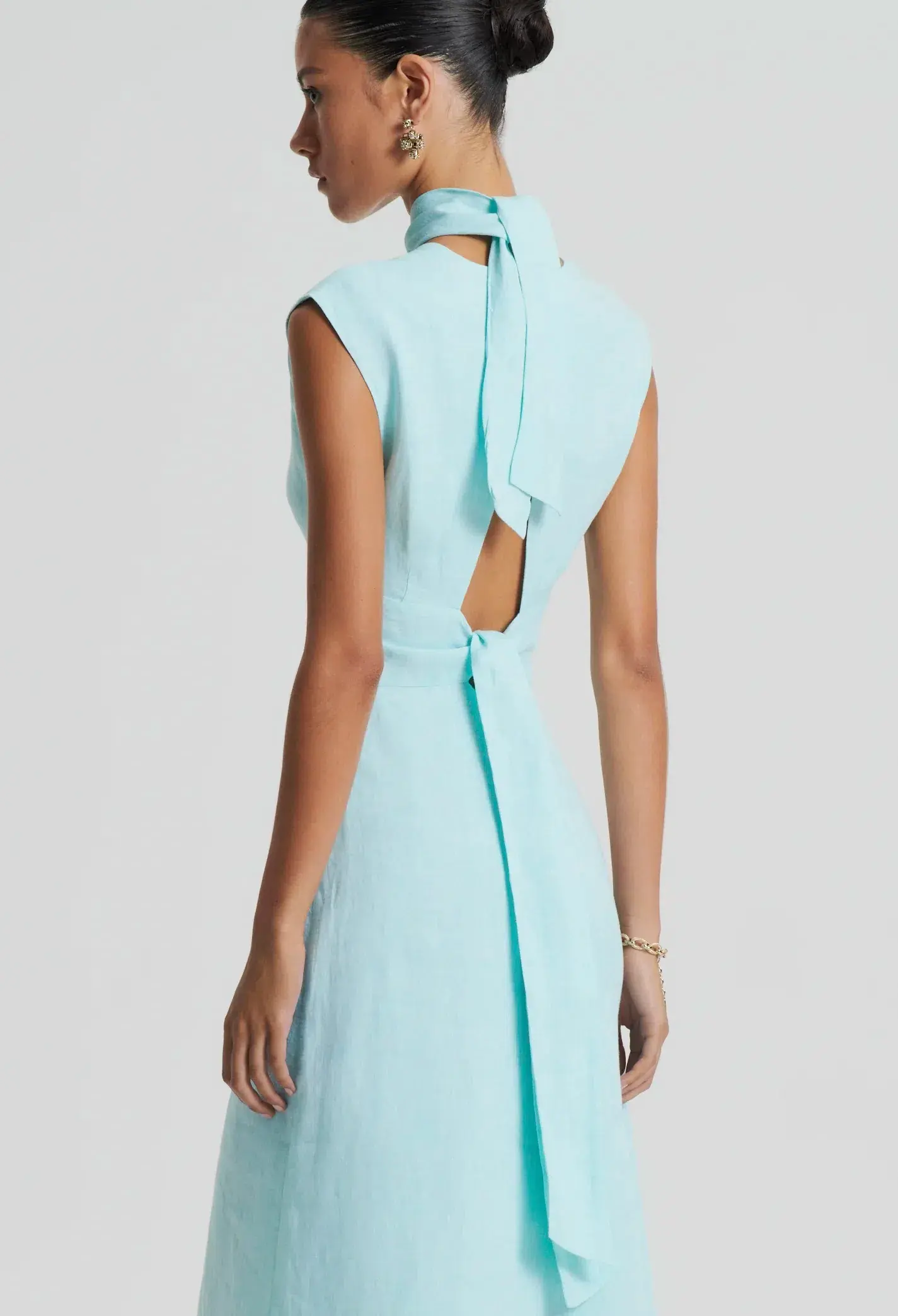 Scanlan Theodore Italian Linen Turban Twist Dress in Turquoise Size 8 - Image 4