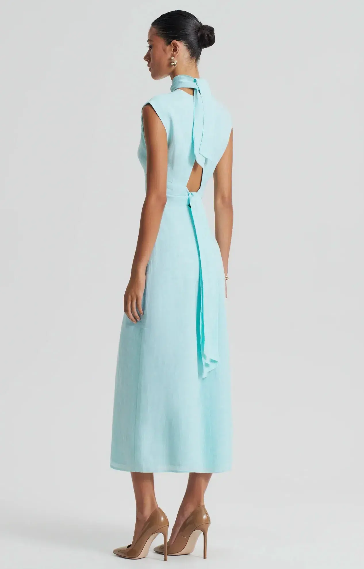 Scanlan Theodore Italian Linen Turban Twist Dress in Turquoise Size 8 - Image 3