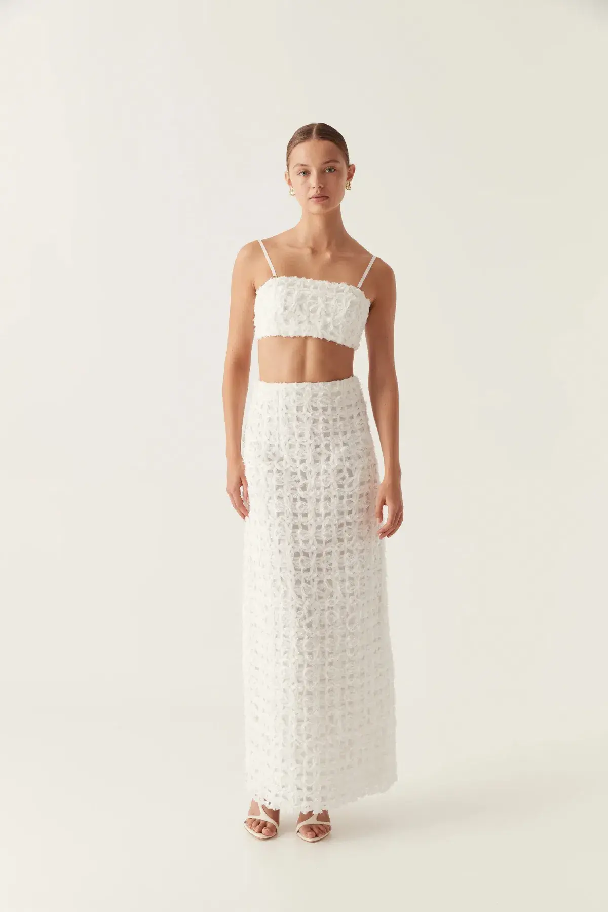 Aje Quintette Textured Midi Skirt and Bralette Set in Ivory Size 12 - Image 1