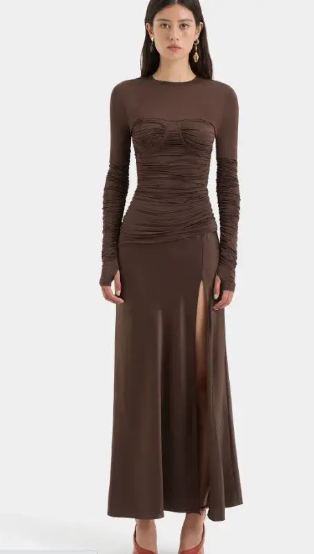 Sir Alessia Draped Gown Maxi Brown AU Size 6 - Image 1