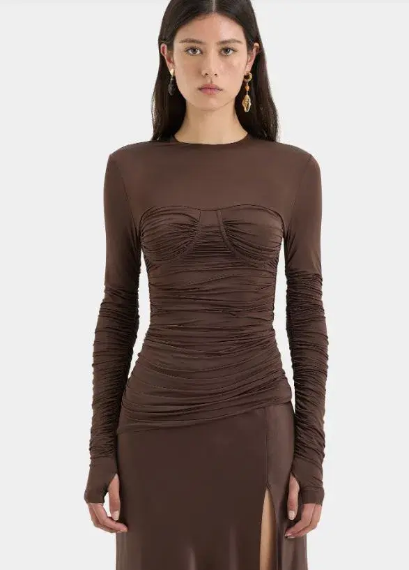 Sir Alessia Draped Gown Maxi Brown AU Size 6 for rent on The Volte - main image