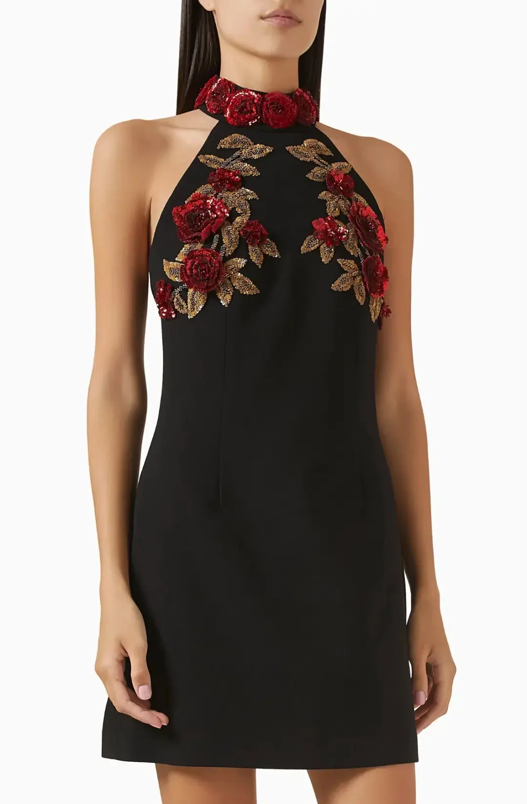 Rebecca Vallance Rosetta Halter Mini Dress Black Size 8 for rent on The Volte - main image