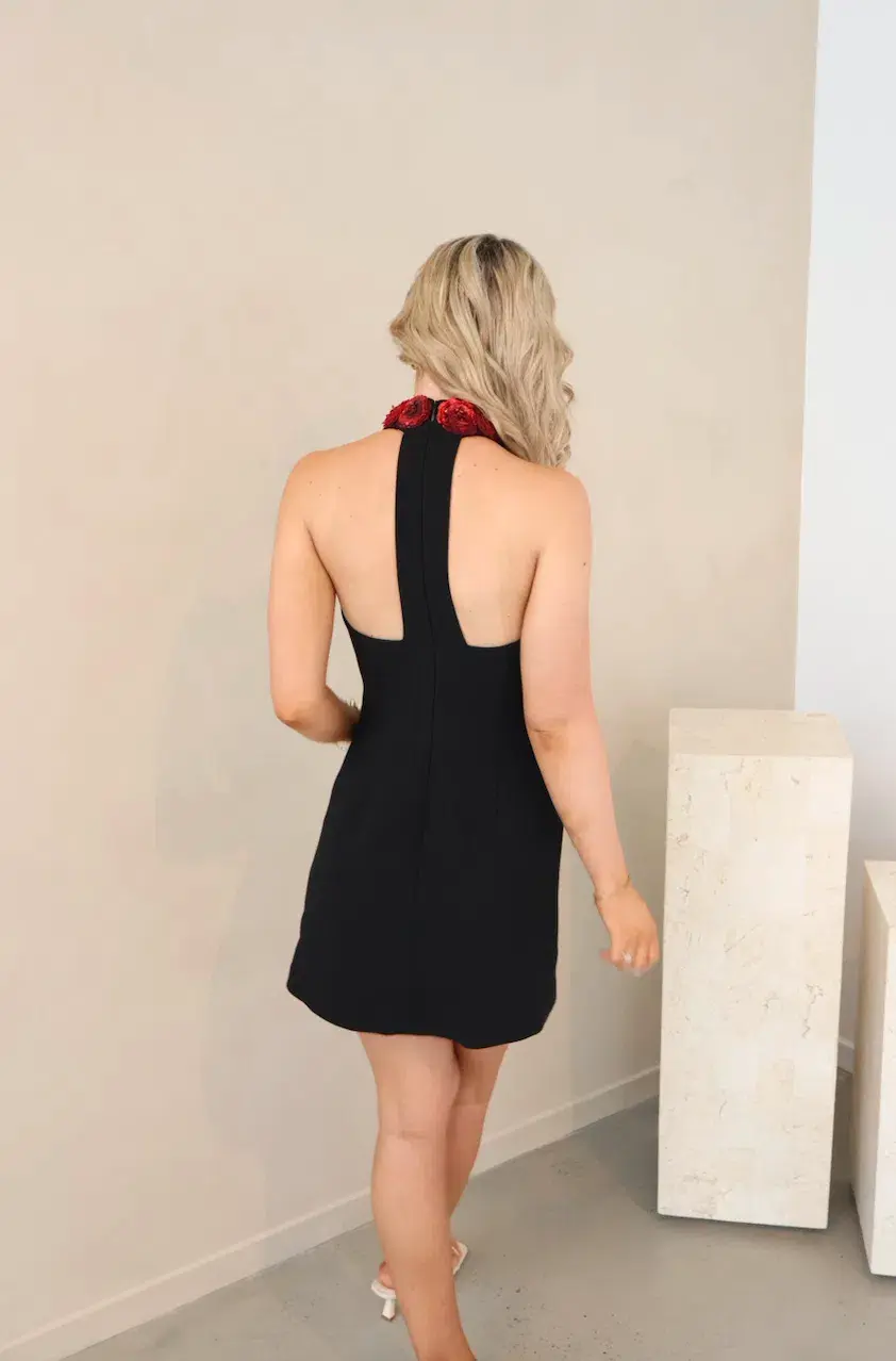 Rebecca Vallance Rosetta Halter Mini Dress Black Size 8 - Image 3