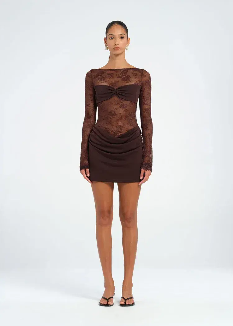 Benni Oskar Mini Dress Chocolate Size AU 10 - Image 6
