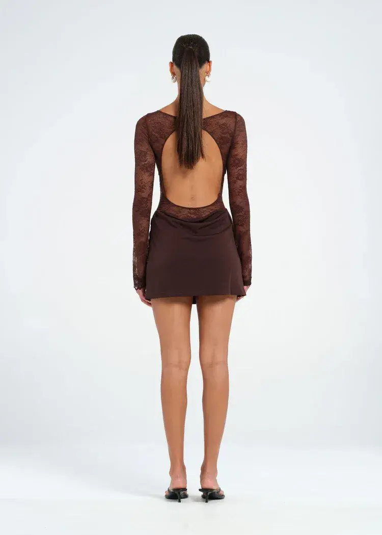 Benni Oskar Mini Dress Chocolate Size AU 10 - Image 8