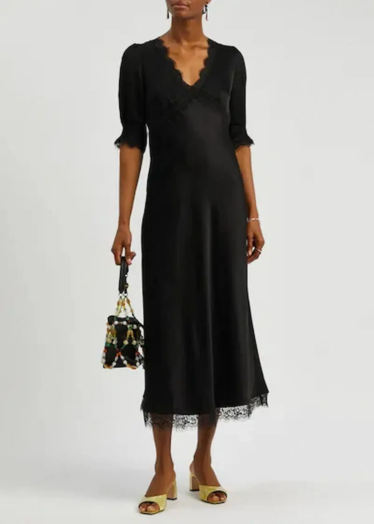 Rixo Annina Satin Midi Dress Black Size AU 12 - Image 1