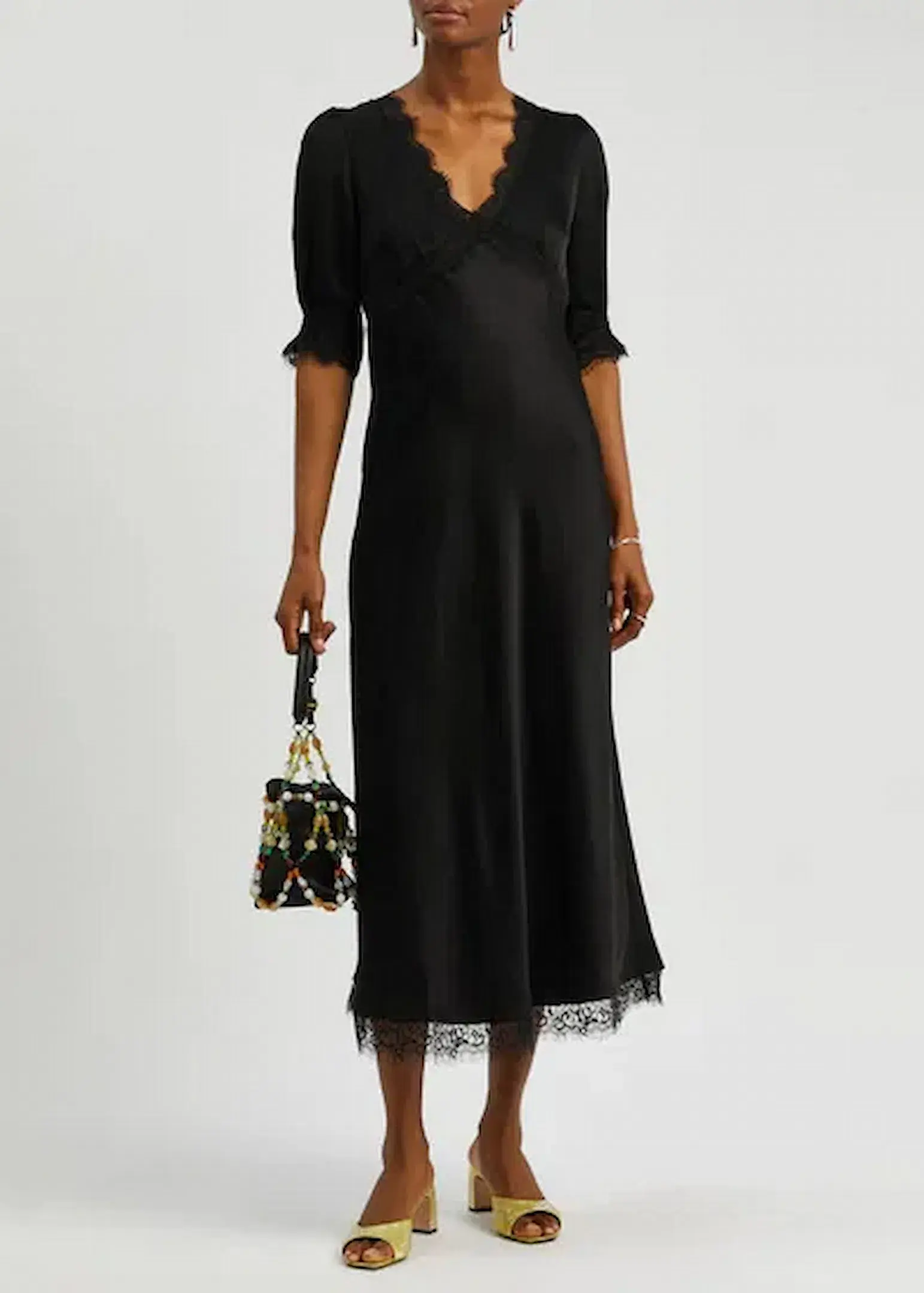 Rixo Annina Satin Midi Dress Black Size AU 12 - Image 1