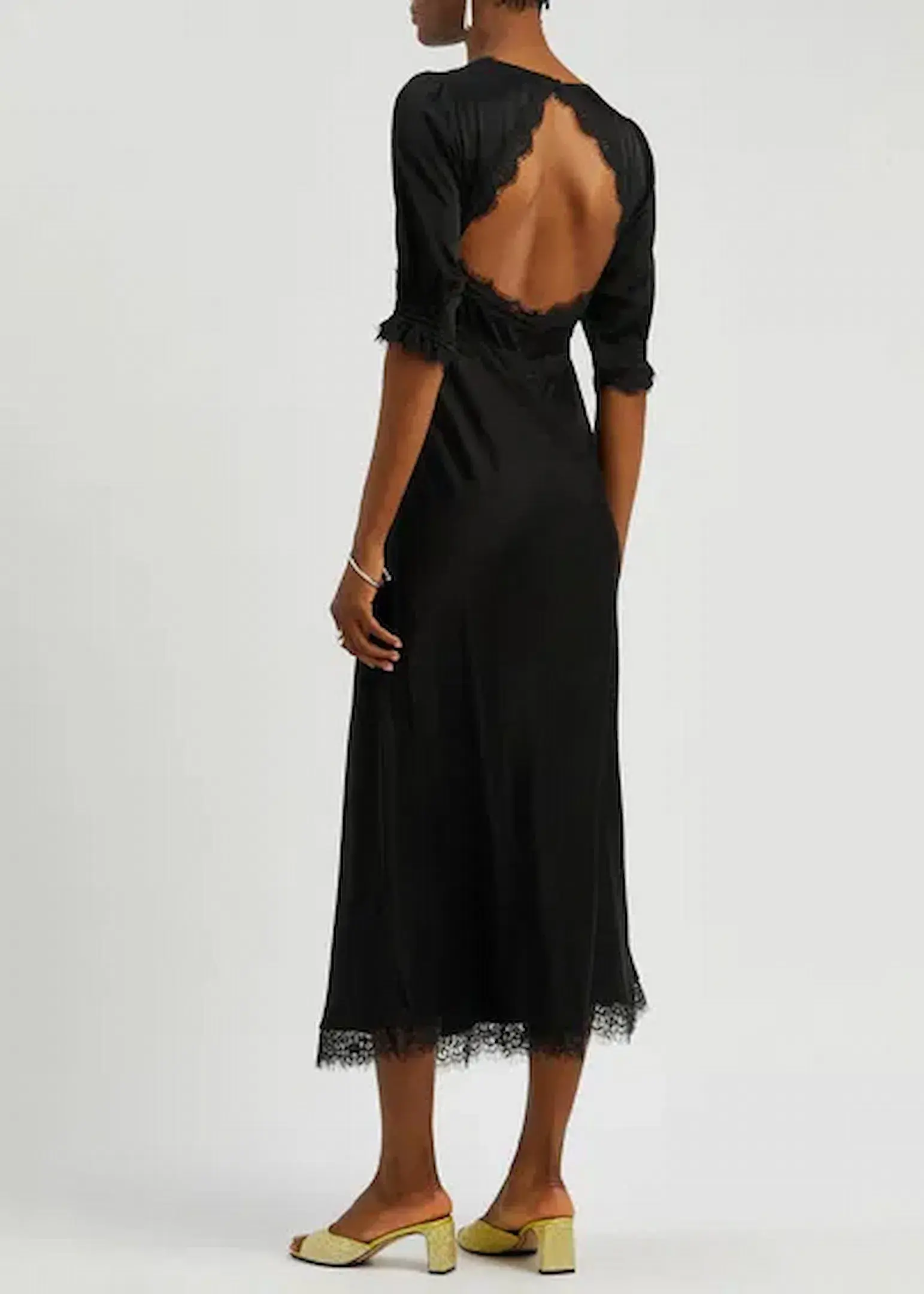 Rixo Annina Satin Midi Dress Black Size AU 12 - Image 2