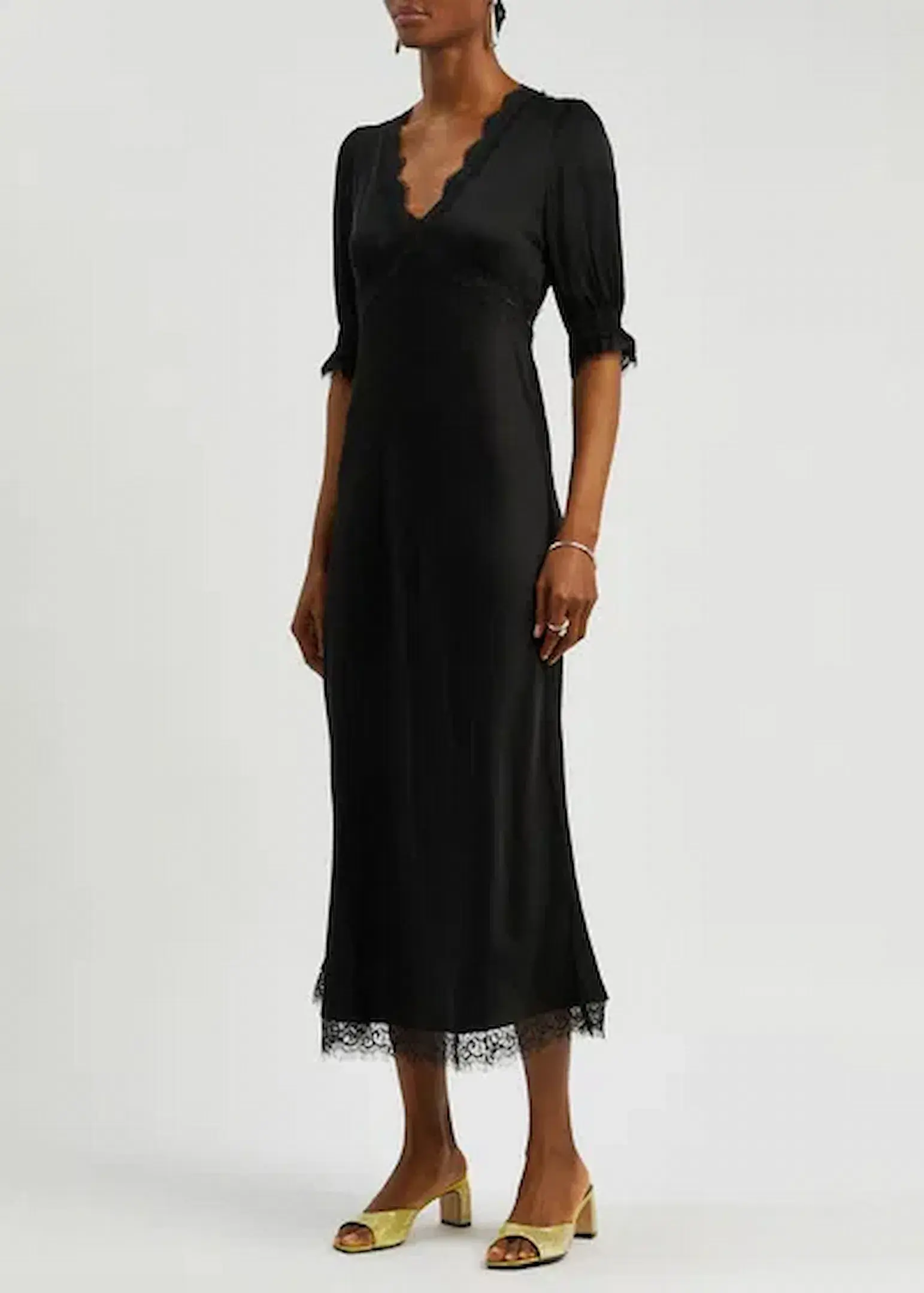 Rixo Annina Satin Midi Dress Black Size AU 12 - Image 3
