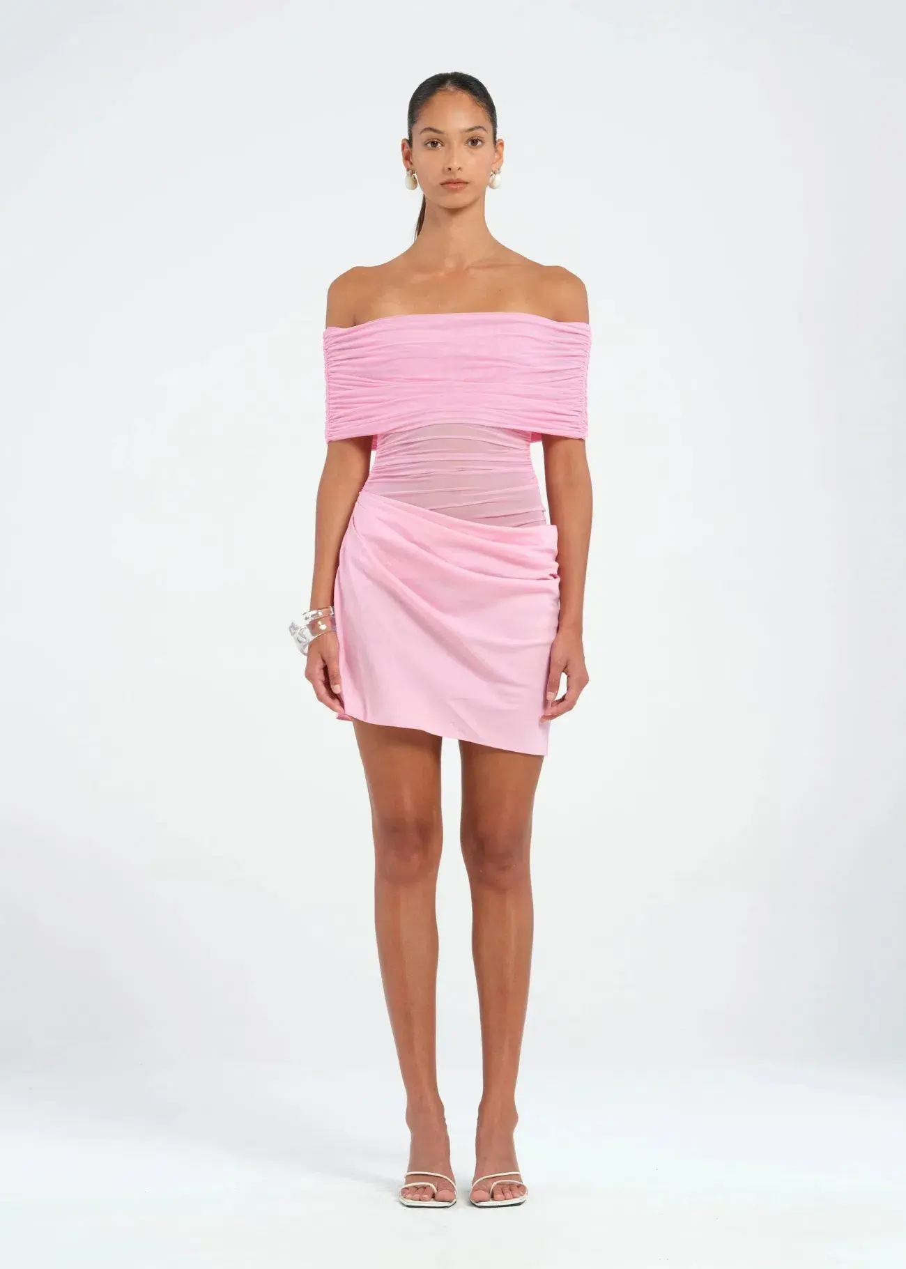 BENNI Nico Off-shoulder Mini Dress in Buttergum Size S / AU 8 - Image 1