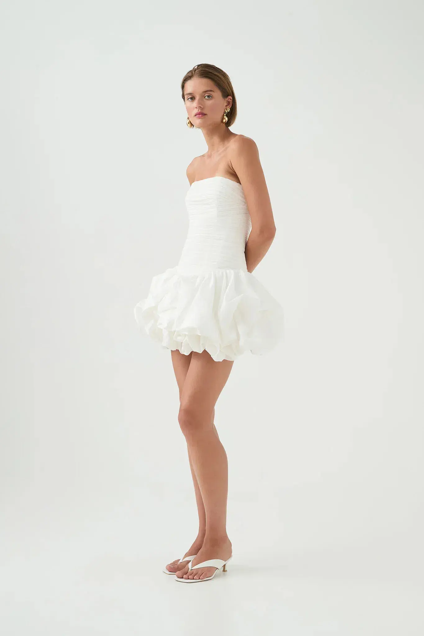 AJE Violette Bubble Hem Mini Dress White Size AU 6 - Image 2