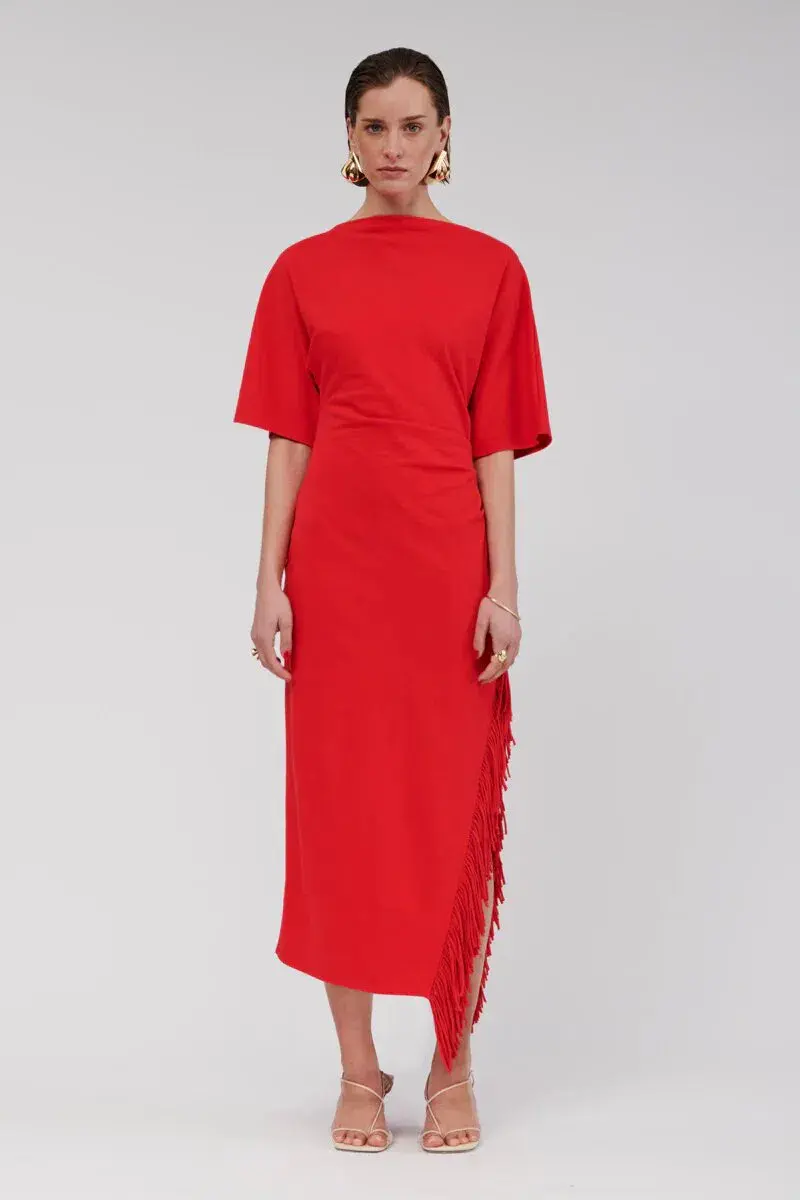 Suboo Carmen Batwing Fringe Maxi Dress Red Size AU 10 - Image 1