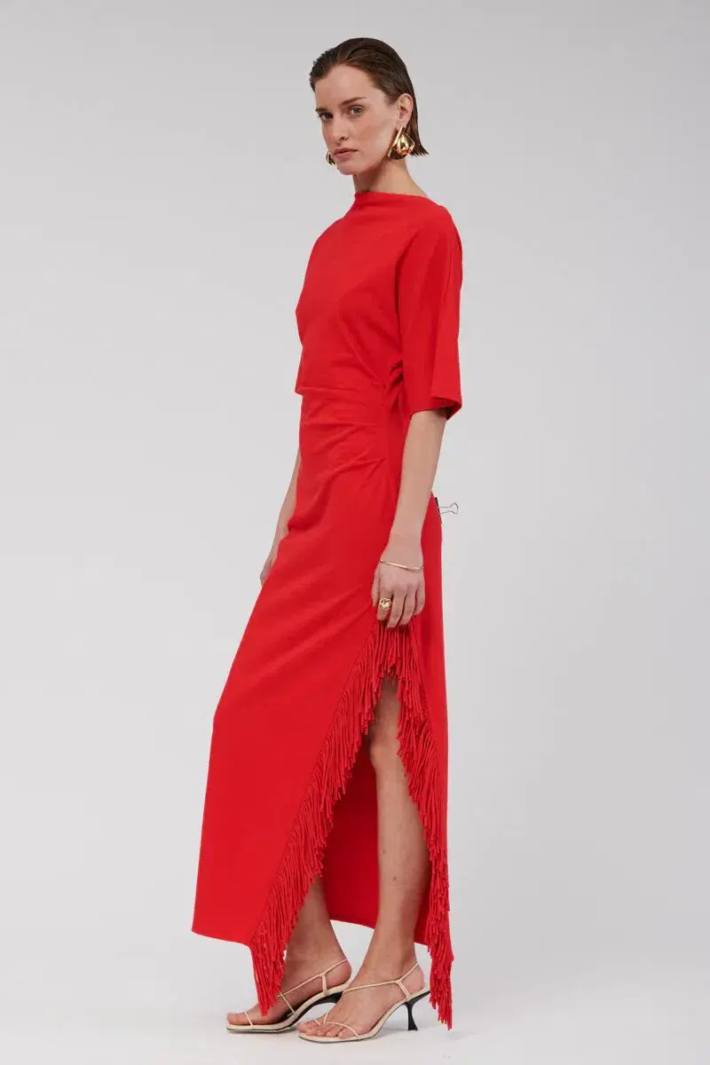 Suboo Carmen Batwing Fringe Maxi Dress Red Size AU 10 - Image 3