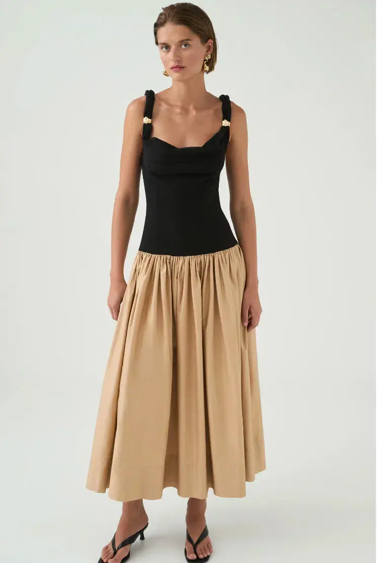 Aje Halcyon Knit Midi Dress Black/Sand Brown Size AU 8 - Image 2