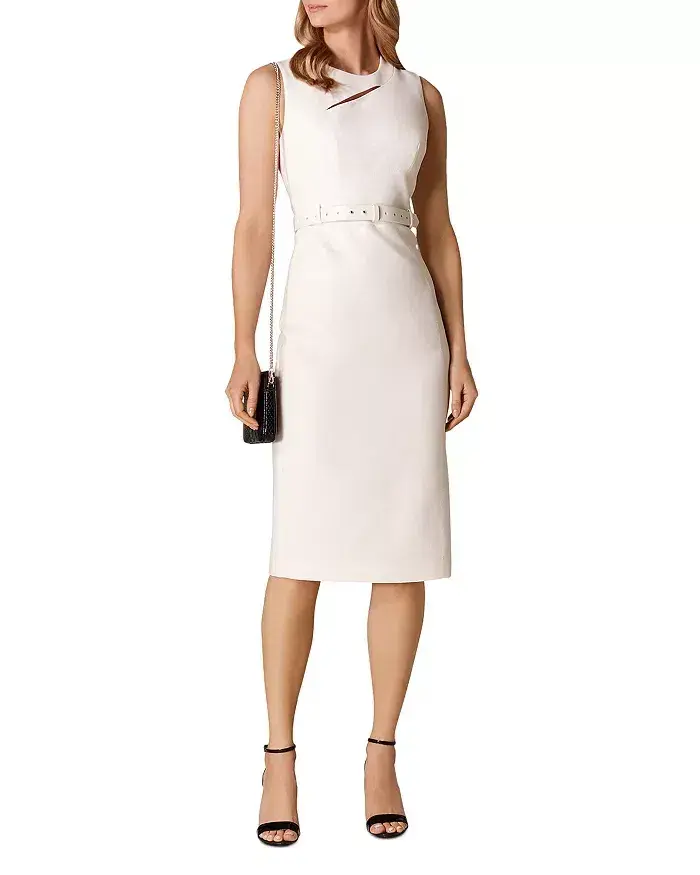 Karen MIllen Cutout Belted Sheath Dress In Ivory Size AU 6 - Image 1
