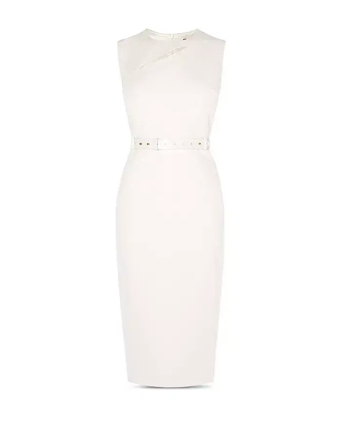Karen MIllen Cutout Belted Sheath Dress In Ivory Size AU 6 - Image 4