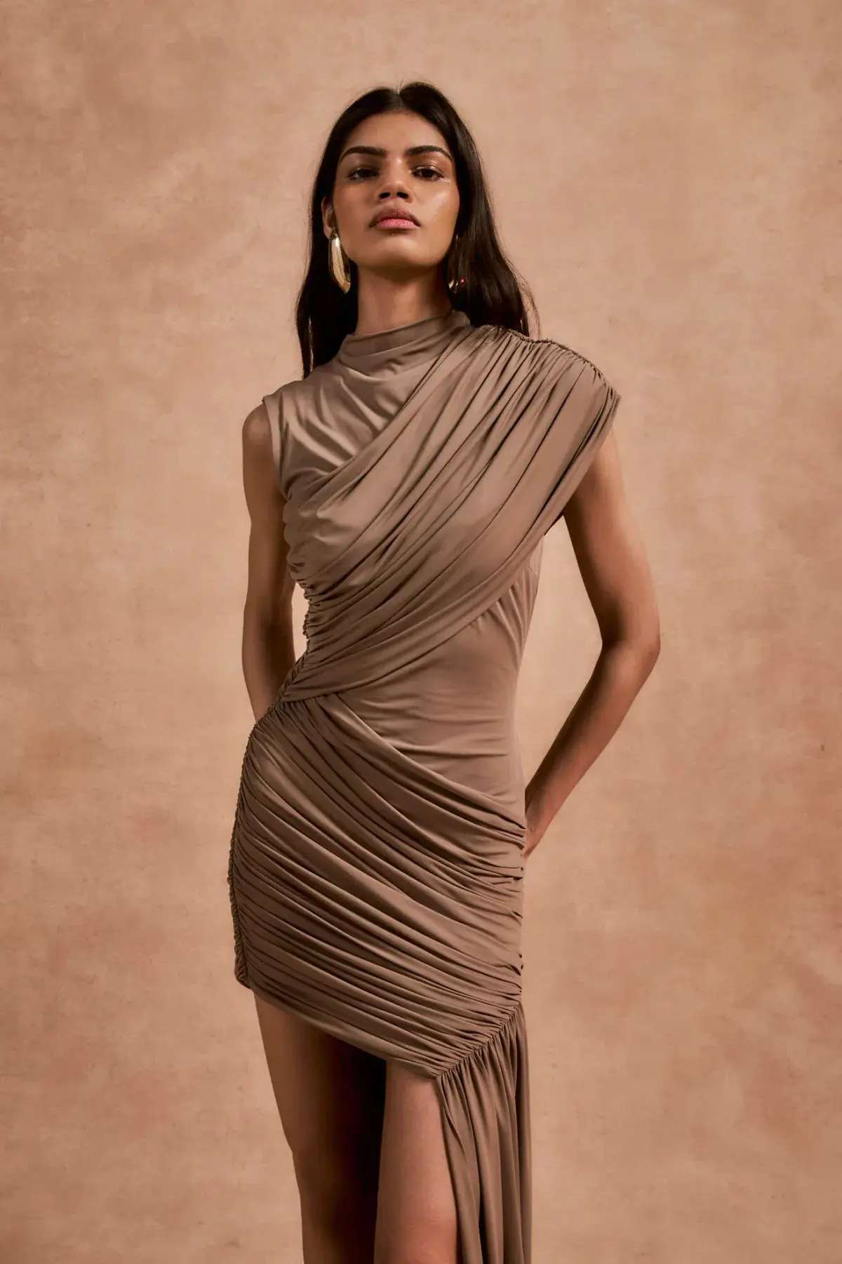 De La Vali Ravenna Mini Dress Taupe Size 6 - Image 2