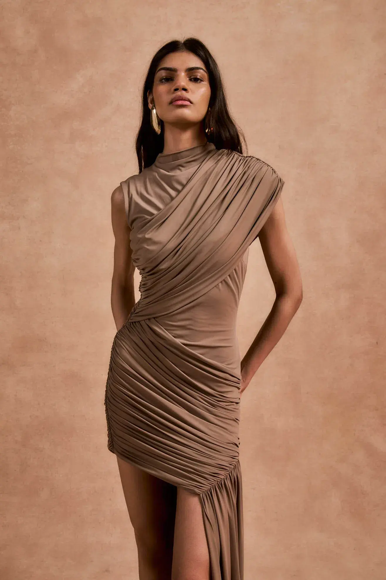 De La Vali Ravenna Mini Dress Taupe Size 6 - Image 2