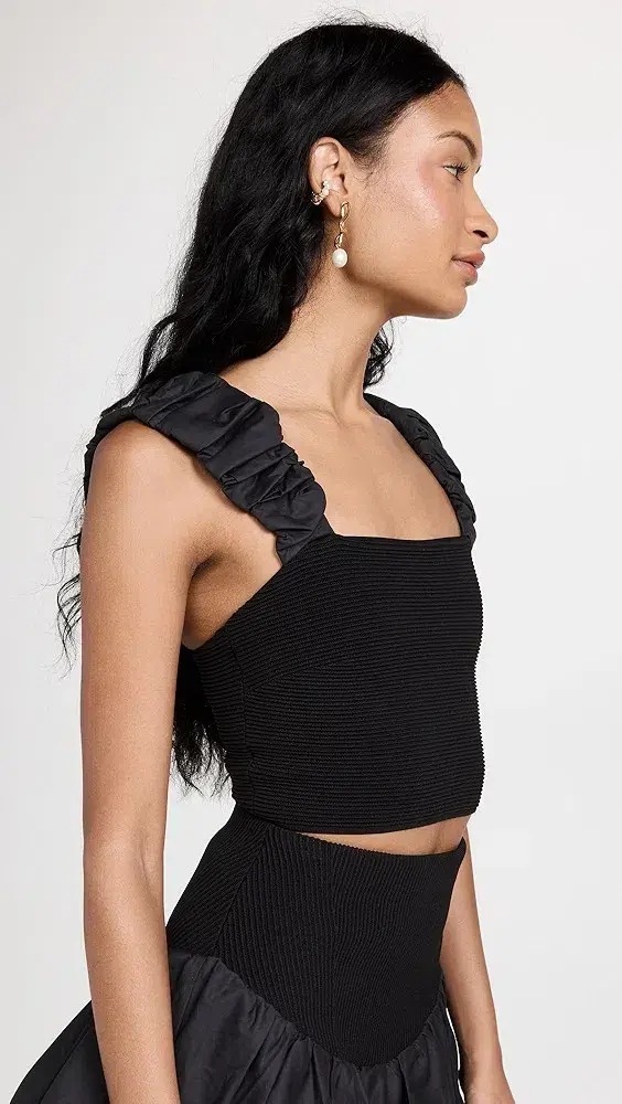 Aje Allard Ruched Strap Knit Top & Turner Bubble Skirt Set Black Size 6 - Image 3
