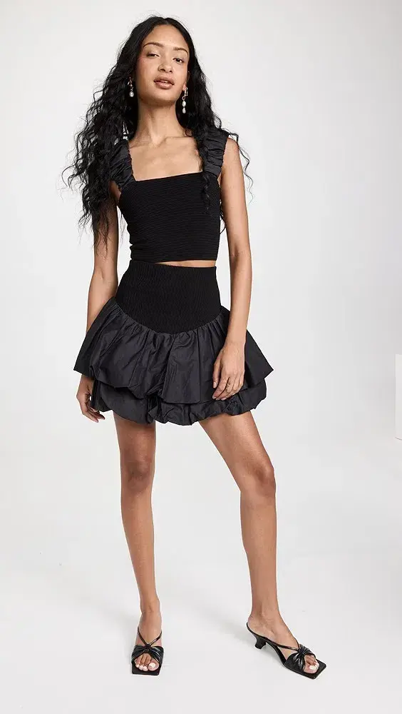 Aje Allard Ruched Strap Knit Top & Turner Bubble Skirt Set Black Size 6 - Image 1