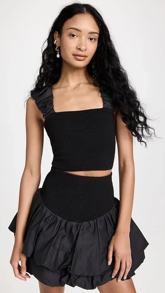 Aje Allard Ruched Strap Knit Top & Turner Bubble Skirt Set Black Size 6 - Image 2
