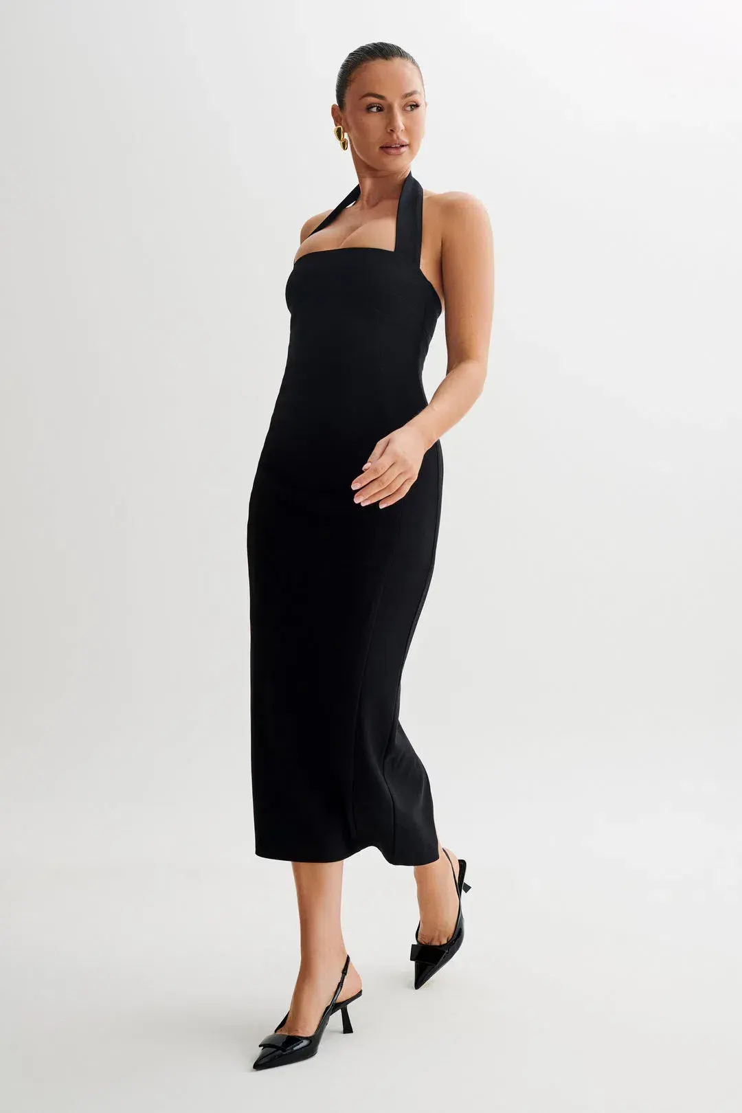 Meshki Amelita Suiting Halter Midi Dress Black Size 6 - Image 3